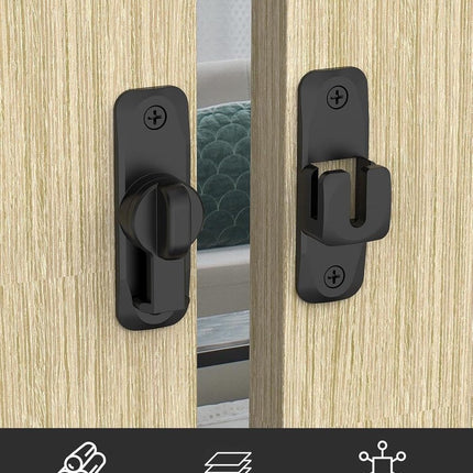 pieces - 90/180 degrees - sliding door lock - privacy protection - security sliding door lock - small gate locks - hardware for shed, garden, bathroom, cupboard, window - 80*25 mm - black.