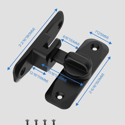pieces - 90/180 degrees - sliding door lock - privacy protection - security sliding door lock - small gate locks - hardware for shed, garden, bathroom, cupboard, window - 80*25 mm - black.