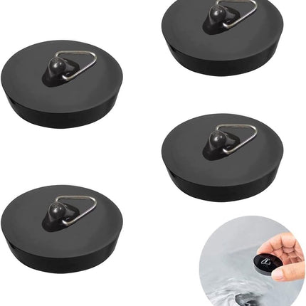 Universal Bath Stopper 4 Pieces - Sink Cap - Drain Stopper - Sink Plug - Plug Stopper - Universal Sink Stopper - Rubber Sink Plug with Hanging Ring - for Drain Ø 44 to 42 mm - Universal Plugs - For Bathtub, Kitchen, Bathroom - Black.
