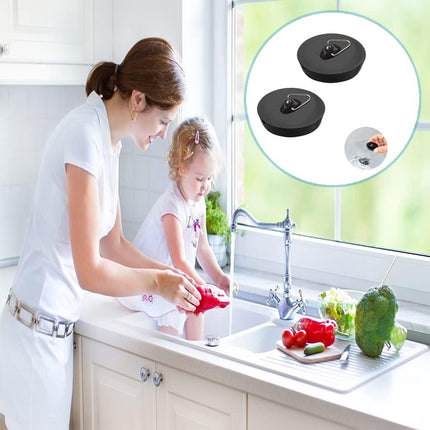 Universal Bath Stopper 4 Pieces - Sink Cap - Drain Stopper - Sink Plug - Plug Stopper - Universal Sink Stopper - Rubber Sink Plug with Hanging Ring - for Drain Ø 44 to 42 mm - Universal Plugs - For Bathtub, Kitchen, Bathroom - Black.