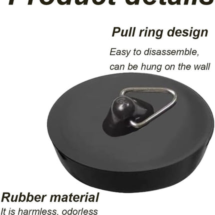 Universal Bath Stopper 4 Pieces - Sink Cap - Drain Stopper - Sink Plug - Plug Stopper - Universal Sink Stopper - Rubber Sink Plug with Hanging Ring - for Drain Ø 44 to 42 mm - Universal Plugs - For Bathtub, Kitchen, Bathroom - Black.