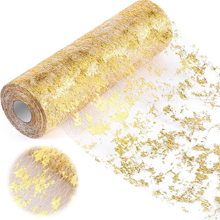 Table Runner - 28*275 cm - Gold Table Runner - Gold Foil Table Runner - Tablecloth - Polyester Table Runner - Glittering Metal Mesh Roll Table Runner - for wedding decorations, New Year's decorations, and birthday parties.