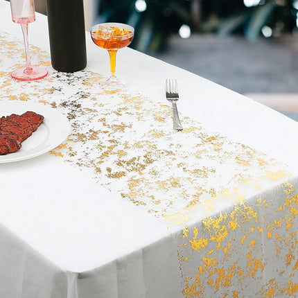Table Runner - 28*275 cm - Gold Table Runner - Gold Foil Table Runner - Tablecloth - Polyester Table Runner - Glittering Metal Mesh Roll Table Runner - for wedding decorations, New Year's decorations, and birthday parties.