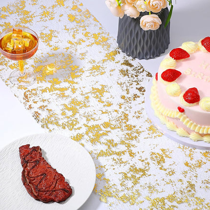 Table Runner - 28*275 cm - Gold Table Runner - Gold Foil Table Runner - Tablecloth - Polyester Table Runner - Glittering Metal Mesh Roll Table Runner - for wedding decorations, New Year's decorations, and birthday parties.