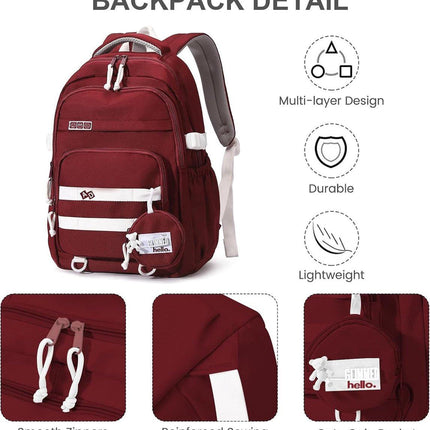 Waterproof backpack for girls - Girl Backpack - School backpack - lightweight school bag - School bag - Girls School Student School Bag - Large capacity backpacks for Girls and Boys - Teenagers - High School backpacks - Red.