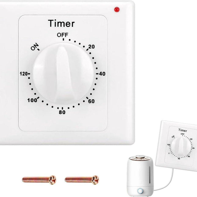 Countdown Switch - 120 minutes - Countdown timer switch - Mechanical countdown timer socket - time switch - timer light switch - with timer - timer socket - for bathroom extractor fan, garage, laundry room, storage room or spa - white.