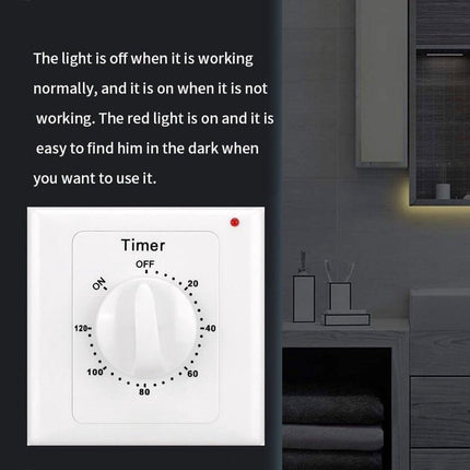 Countdown Switch - 120 minutes - Countdown timer switch - Mechanical countdown timer socket - time switch - timer light switch - with timer - timer socket - for bathroom extractor fan, garage, laundry room, storage room or spa - white.