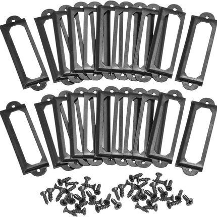 30 pieces - metal label holders - name card frame - drawer label holders - furniture label holders - library labels - nameplate frame - for shelves, pharmacy cabinet, filing cabinet, drawer, office decoration, archive - with screws - 60*17 mm - black.