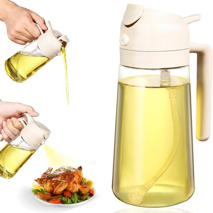 2-in-1 - Oil spray bottle - olive oil dispenser bottle - 470 ml - Olive oil sprayer - oil container - oil bottle - oil spray bottle - oil dispenser - oil atomizer - glass oil spray - kitchen utensil - spray and pour - for kitchen, BBQ, barbecue - white.