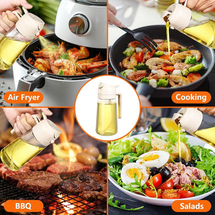2-in-1 - Oil spray bottle - olive oil dispenser bottle - 470 ml - Olive oil sprayer - oil container - oil bottle - oil spray bottle - oil dispenser - oil atomizer - glass oil spray - kitchen utensil - spray and pour - for kitchen, BBQ, barbecue - white.