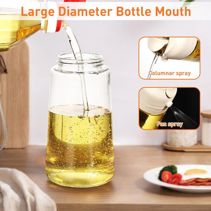 2-in-1 - Oil spray bottle - olive oil dispenser bottle - 470 ml - Olive oil sprayer - oil container - oil bottle - oil spray bottle - oil dispenser - oil atomizer - glass oil spray - kitchen utensil - spray and pour - for kitchen, BBQ, barbecue - white.