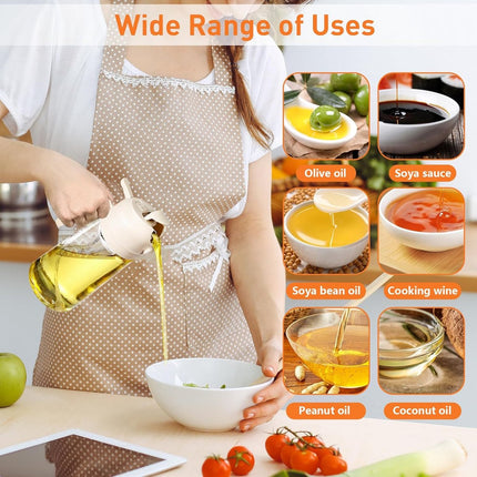 2-in-1 - Oil spray bottle - olive oil dispenser bottle - 470 ml - Olive oil sprayer - oil container - oil bottle - oil spray bottle - oil dispenser - oil atomizer - glass oil spray - kitchen utensil - spray and pour - for kitchen, BBQ, barbecue - white.