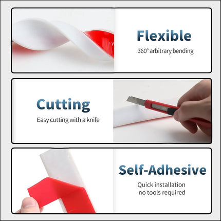 200*2*1.2 cm - Water-repellent strip - shower threshold - bendable waterproof strip - shower seal - kitchen accessories - bathroom accessories - for glass walls, shower floors, kitchen countertops - transparent.