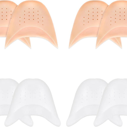 pairs - Silicone gel toe protectors - soft ball of the foot - metatarsal ballet pointe toe cap - with hole toe protection - toe protectors - insole - 2 pairs white + 2 pairs beige - 9.2*11 cm.