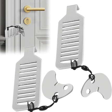2 pieces - Door stopper - Portable door lock - Lock - Portable security door locks - Anti-theft door stopper - Anti-burglary door stopper - theft protection - for travel, apartments, hotels, schools, vacation homes - 8*3 cm - silver.