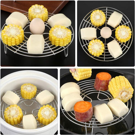 Stainless Steel Steamer Rack - 2 Pieces - Oven Rack - Round Steamer Rack - 7 cm high - Microwave Rack - Cooking Utensils - Steamer Basket - Kitchen Trivet - Dumpling cooking rack - steamer rack - for pressure cookers and air fryers - 16 x 16 x 7 cm.