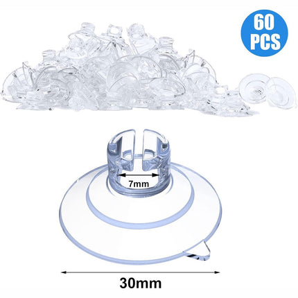 60 pieces - String Light Suction Cups - Suction Cup Hook - String Light Hanging Hooks - Suction Cups for String Lights - Suction Cup Holder for String Lights - Hooks - for party lighting, lighting and Christmas decorations - for windows and glass - transp.