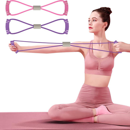 Fitness Elastic Bands - 2 Pieces - Figure 8 Resistance Bands - Resistance Power Band Tube - Fitness Bands - Yoga Resistance Band - Stretch Fitness Band - Resistance Cable - Pull Rope - Chest, Arm and Shoulder Stretch Bands - for Home Training, Strength Tr.