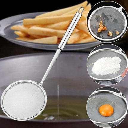 2 Pieces Stainless Steel Kitchen Sieve - Food Sieve - Sieve - Skimmer - Spoon-skimmer with handle and colander - Frying Spatula - for noodles / rice / vegetables / egg whites etc. - Colander - for filter residue - Skimmer Spoon - Silver - ø10 cm.