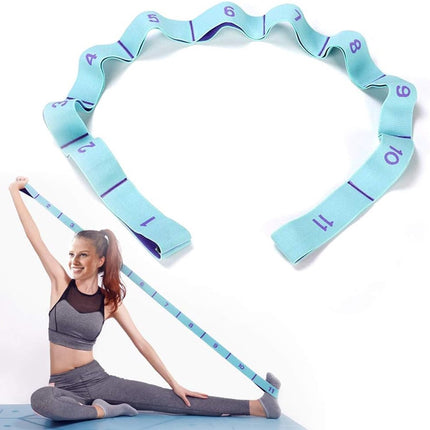 125*4 cm - Yoga resistance band - Yoga stretch band - Yoga exercise band - Stretch band - with 11 rings - Resistance band - for training, pilates, dance and fitness - blue purple.