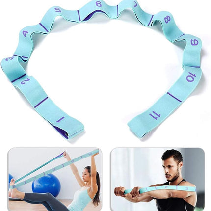 125*4 cm - Yoga resistance band - Yoga stretch band - Yoga exercise band - Stretch band - with 11 rings - Resistance band - for training, pilates, dance and fitness - blue purple.