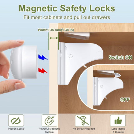 Child Locks for Cabinets - 8 Child Locks + 2 Keys - Cabinet Security for Children - Magnetic Child Lock - Invisible Child Lock - Magnetic Child Lock - Safety Lock for Cabinets - Baby Security - baby lock - child locks - White.