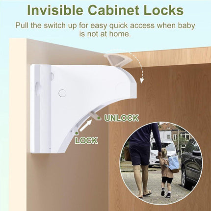 Child Locks for Cabinets - 8 Child Locks + 2 Keys - Cabinet Security for Children - Magnetic Child Lock - Invisible Child Lock - Magnetic Child Lock - Safety Lock for Cabinets - Baby Security - baby lock - child locks - White.