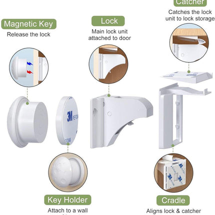 Child Locks for Cabinets - 8 Child Locks + 2 Keys - Cabinet Security for Children - Magnetic Child Lock - Invisible Child Lock - Magnetic Child Lock - Safety Lock for Cabinets - Baby Security - baby lock - child locks - White.