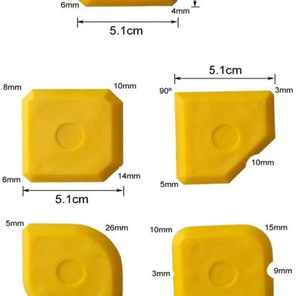 5 pieces - Seam tools - Silicone seam tools - Silicone sealant tool - Silicone tool set - Caulking spatula set - silicone joint spatula - joint removers - caulking tool - for smoothing silicone and acrylic joints - yellow.