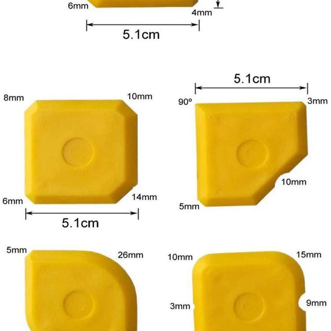 5 pieces - Seam tools - Silicone seam tools - Silicone sealant tool - Silicone tool set - Caulking spatula set - silicone joint spatula - joint removers - caulking tool - for smoothing silicone and acrylic joints - yellow.