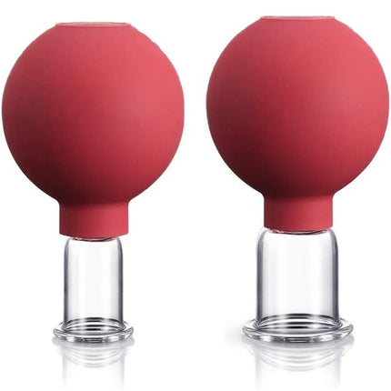4-Piece Cupping Set - Silicone Face Cups - Cellulite Cups - Glass Facial Cupping Set - Facial Cupping - Vacuum Massage Therapy - Face Cupping - Massage Cups - cups for body, face, leg, arm, back, shoulder, muscle and joint pain - Red.