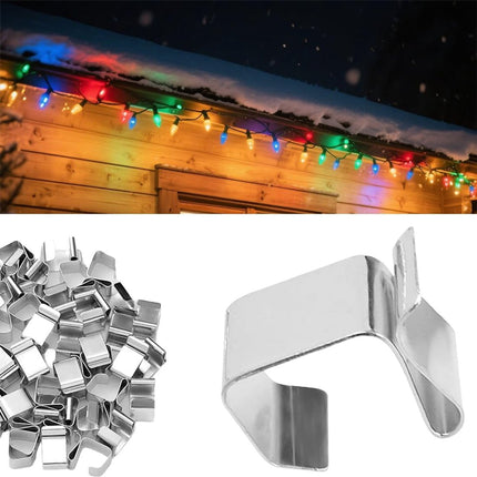 50 pieces - Christmas Lighting Gutter Hooks - Light Hose Clamps - Christmas Lighting Clips - Weatherproof Metal Gutter Clamp - Festive Lighting Clamps - Cable Clips - Christmas Decoration Hooks - for Christmas and Halloween Seasonal Cord - Silver - 24*15.