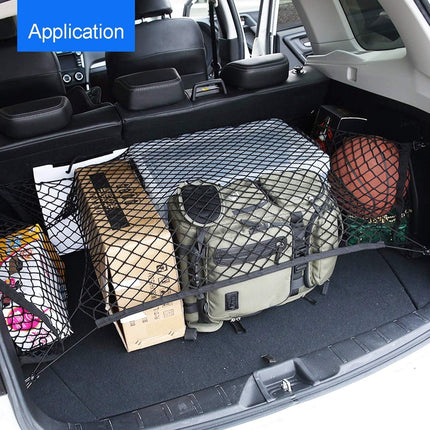 Elastic Trunk Net - 110 × 60 CM - Trunk Net with 4 Hooks - Car Trunk Cargo Organizer Net - Car Organizer - Car Trunk Net - Luggage Net - Universal Car Luggage Net - Luggage Net - Trunk Net - For Most Cars - Black.