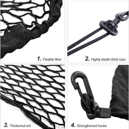 Elastic Trunk Net - 110 × 60 CM - Trunk Net with 4 Hooks - Car Trunk Cargo Organizer Net - Car Organizer - Car Trunk Net - Luggage Net - Universal Car Luggage Net - Luggage Net - Trunk Net - For Most Cars - Black.