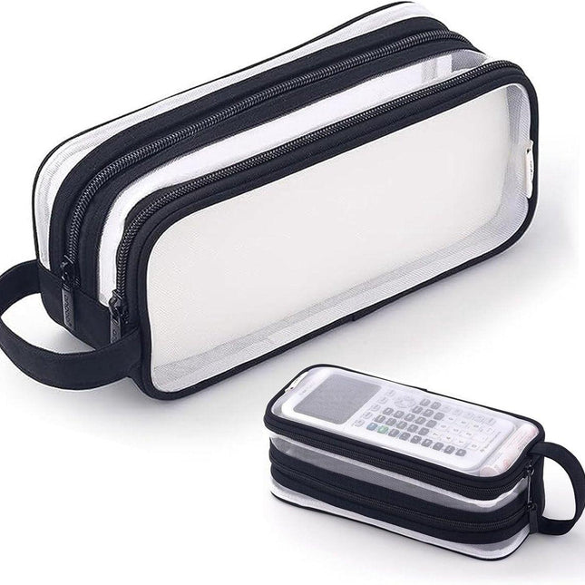 Transparent pencil case - transparent black - teen pencil case - large case for school and office - adult pencil case.