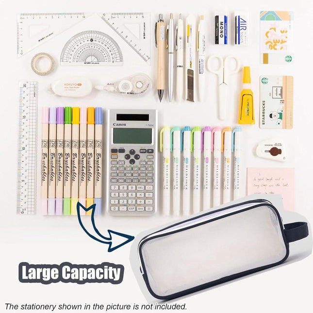 Transparent pencil case - transparent black - teen pencil case - large case for school and office - adult pencil case.