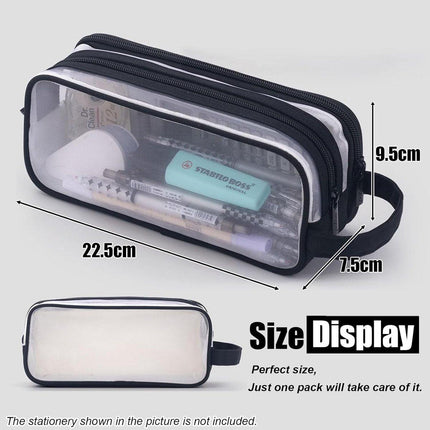 Transparent pencil case - transparent black - teen pencil case - large case for school and office - adult pencil case.