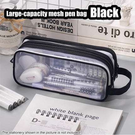 Transparent pencil case - transparent black - teen pencil case - large case for school and office - adult pencil case.