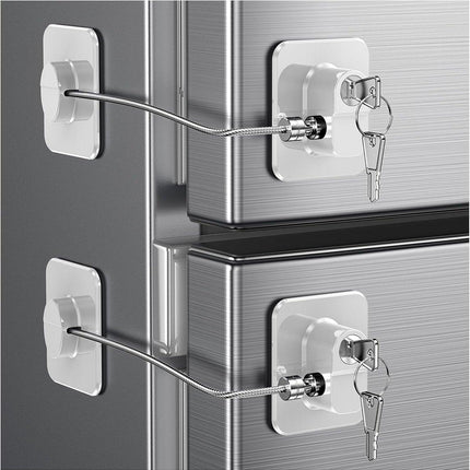 2-Pack Refrigerator Locks - with Keys - for Children, Toddlers, and Adults - Self-Adhesive Refrigerator Lock - for Refrigerator, Cabinets & Drawers, Oven, Windows - Child Safety - White.