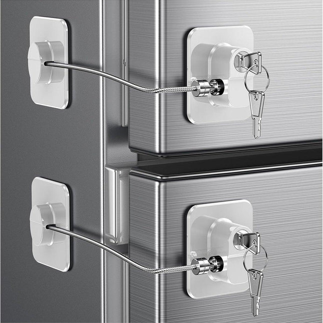 2-Pack Refrigerator Locks - with Keys - for Children, Toddlers, and Adults - Self-Adhesive Refrigerator Lock - for Refrigerator, Cabinets & Drawers, Oven, Windows - Child Safety - White.