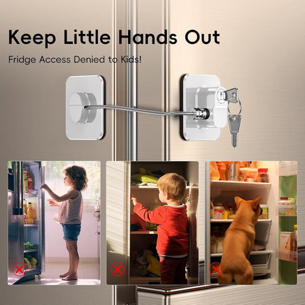 2-Pack Refrigerator Locks - with Keys - for Children, Toddlers, and Adults - Self-Adhesive Refrigerator Lock - for Refrigerator, Cabinets & Drawers, Oven, Windows - Child Safety - White.