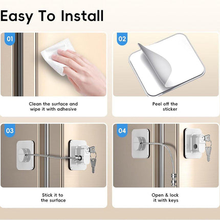 2-Pack Refrigerator Locks - with Keys - for Children, Toddlers, and Adults - Self-Adhesive Refrigerator Lock - for Refrigerator, Cabinets & Drawers, Oven, Windows - Child Safety - White.