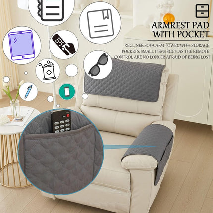 Sofa Cover - 3-Piece Set - Sofa Armrest Cover - Cushion Armrest Pad - Armchair Cover with Pockets - Sofa Protectors - Removable Headrest Cover - Sofa Remote Control Storage Bag - Non-Slip Furniture Protector.