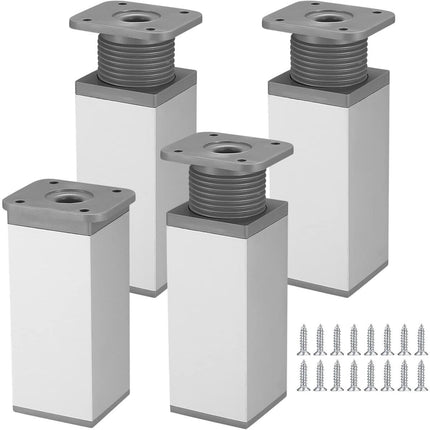 4 pieces - Furniture legs - 10 cm - Adjustable furniture feet - Adjustable table legs - sofa feet - bed feet - table legs - cabinet feet - cabinet leg - aluminum alloy table legs - for kitchen bench, sofas, coffee tables, furniture, cabinet and bed - whit.