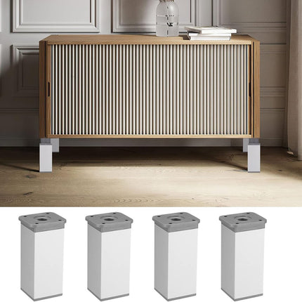 4 pieces - Furniture legs - 10 cm - Adjustable furniture feet - Adjustable table legs - sofa feet - bed feet - table legs - cabinet feet - cabinet leg - aluminum alloy table legs - for kitchen bench, sofas, coffee tables, furniture, cabinet and bed - whit.