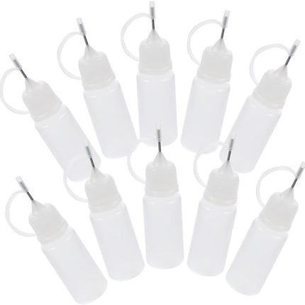 10 pieces - Dispensing bottle - 10ml - Quilling glue needle tip bottles - glue application bottles - with lid - application bottles - paint bottle - squeeze bottles - for DIY crafting, paper quilling, paint, glue dispensing - Refillable - easy to use.