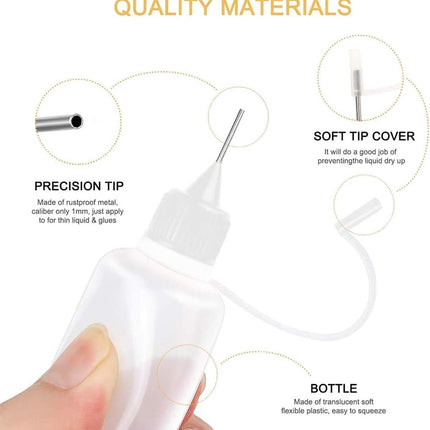 10 pieces - Dispensing bottle - 10ml - Quilling glue needle tip bottles - glue application bottles - with lid - application bottles - paint bottle - squeeze bottles - for DIY crafting, paper quilling, paint, glue dispensing - Refillable - easy to use.