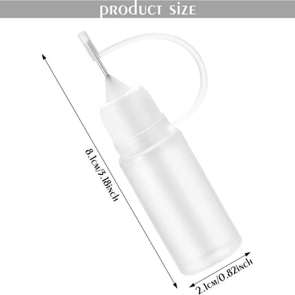 10 pieces - Dispensing bottle - 10ml - Quilling glue needle tip bottles - glue application bottles - with lid - application bottles - paint bottle - squeeze bottles - for DIY crafting, paper quilling, paint, glue dispensing - Refillable - easy to use.
