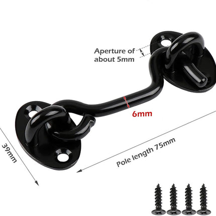 pieces - Wind hook - 3 inch - Wind hooks - Door hinges - Door bolt - Hinge - barn door hook - hook and eye bolt - cabin hooks and eye bolt - swivel window hook - door hooks - lock - for sliding door, bedroom, bathroom - 75*39 mm - black.