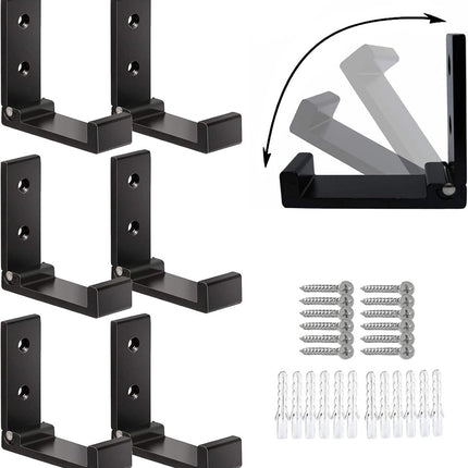 6 pieces - Foldable wall hooks - 6.7*7.5*2.5 cm - Clothes hook - concealable clothes hooks - heavy-duty wall hooks - aluminum hooks - with screws - foldable hooks - for hanging coats, bags, hats, and keys - black.
